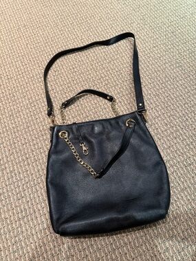 Michael Kors Women's Black Leather Bag with Gold Chain Accent